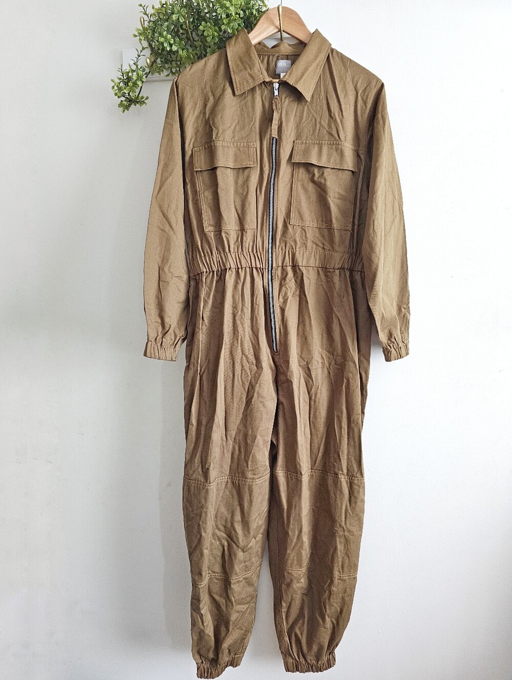 ASOS DESIGN Utility Boiler Jumpsuit Camel Tan Zip Front Cotton NWT Women's 12
